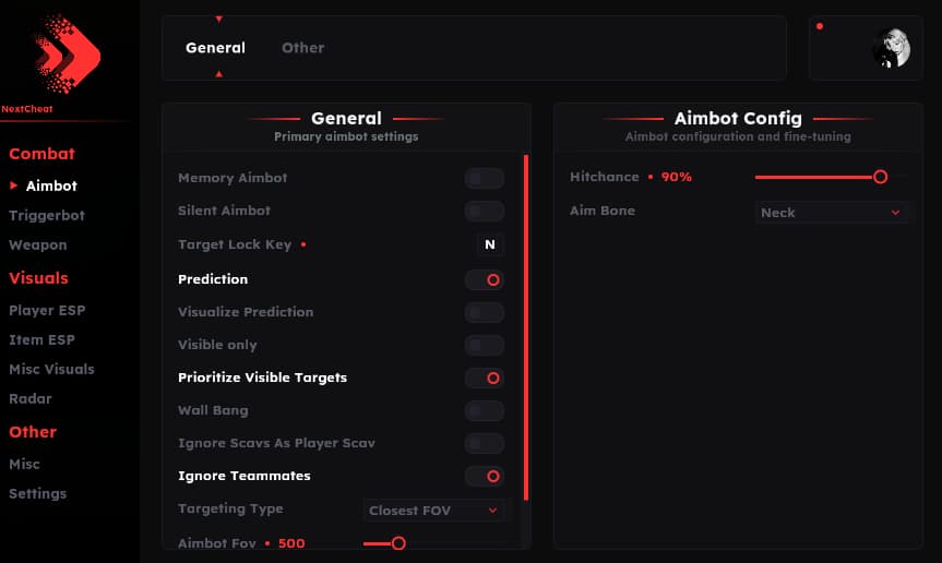 nextcheat Tarkov Full AIM menu