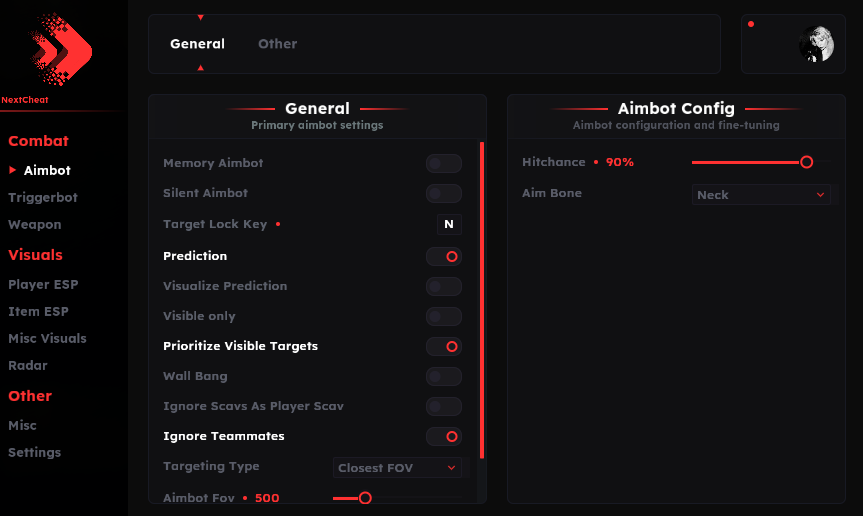 nextcheat Tarkov Full AIM menu