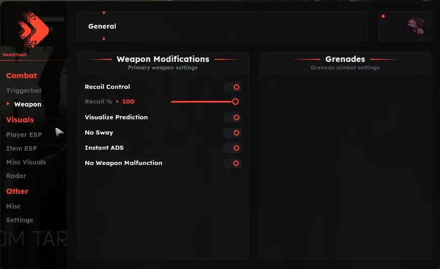 nextcheat Tarkov Lite TRIGGER menu